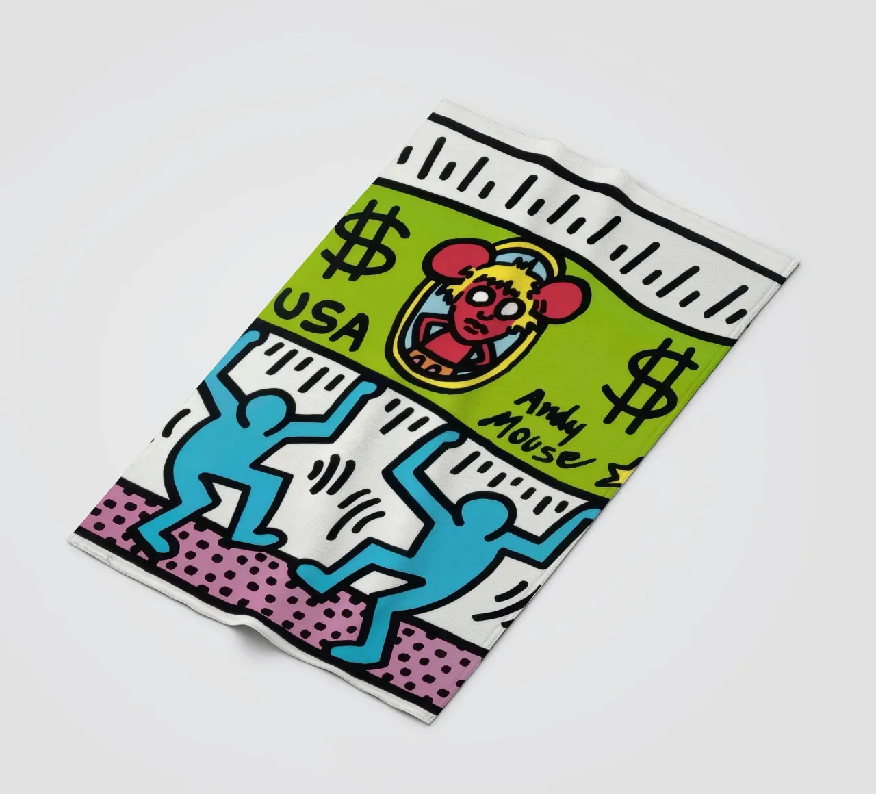 Keith Haring Andy Mouse Banconota da un dollaro Pop Art coperta in pile da ClubArt