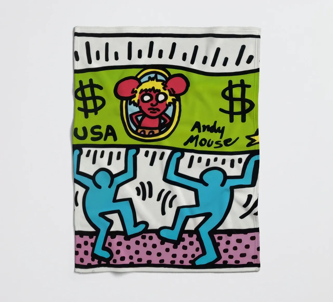 Keith Haring Andy Mouse Banconota da un dollaro Pop Art coperta in pile da ClubArt