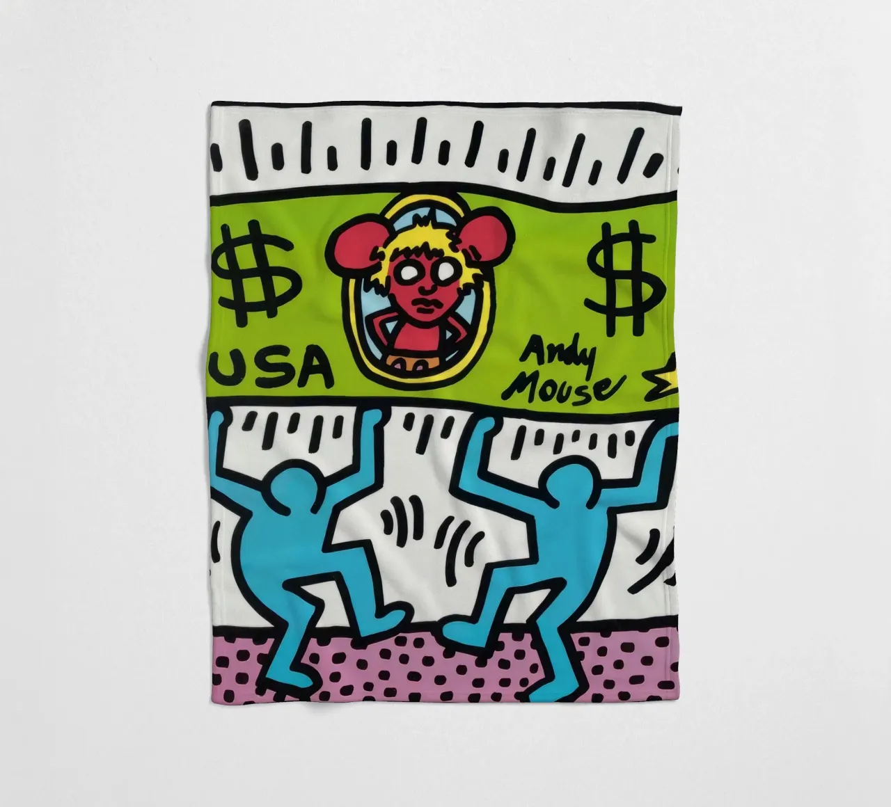 Keith Haring Andy Mouse Banconota da un dollaro Pop Art coperta in pile da ClubArt
