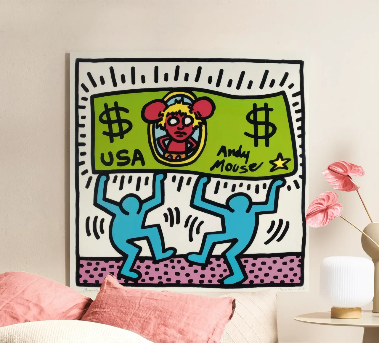 Keith Haring Andy Mouse Banconota da un dollaro Pop Art plexiglass da ClubArt