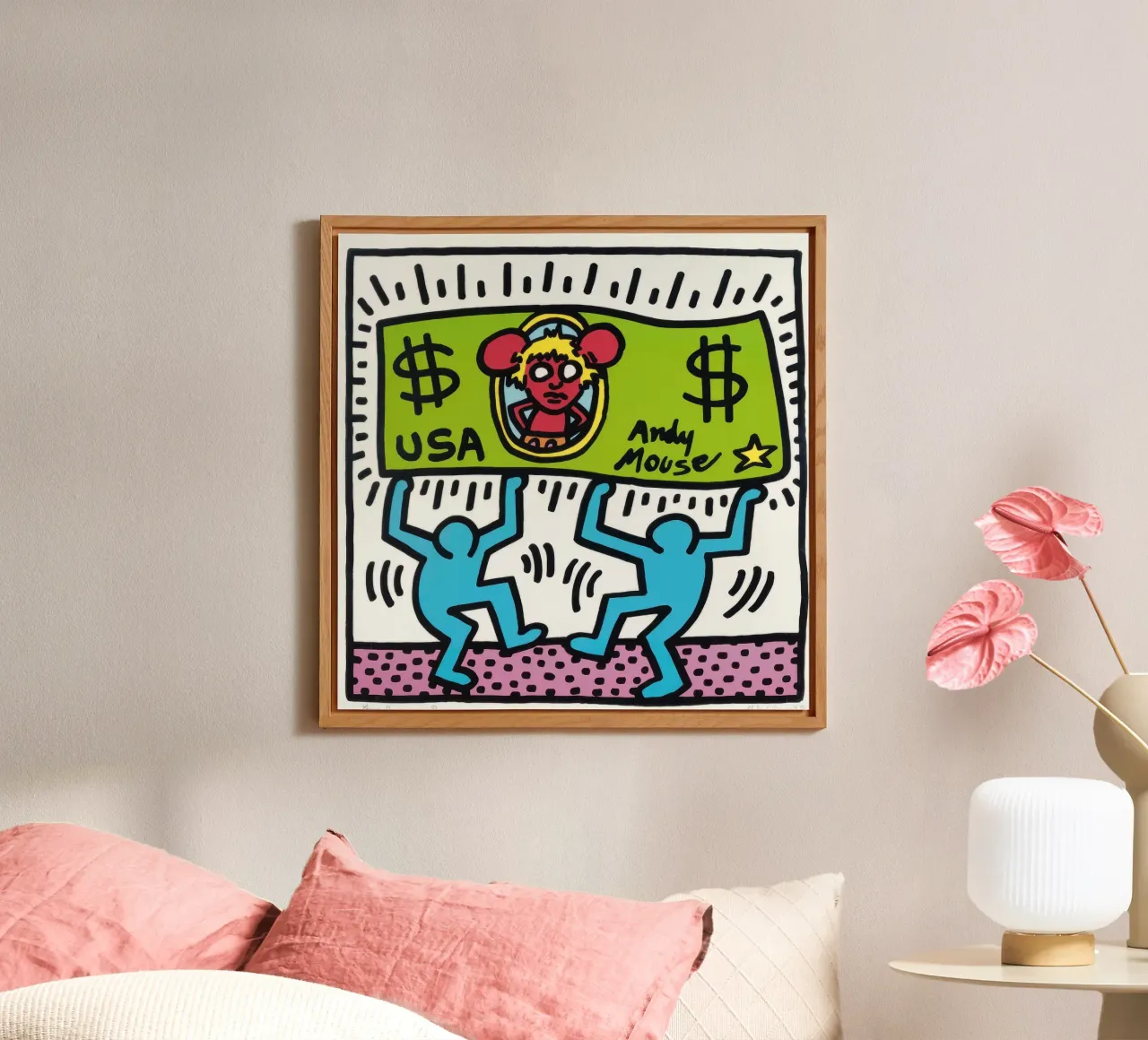 Keith Haring Andy Mouse Banconota da un dollaro Pop Art alluminio dibond da ClubArt