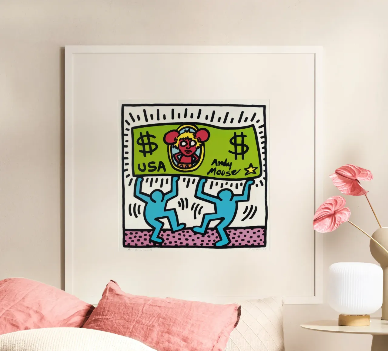 Keith Haring Andy Mouse Banconota da un dollaro Pop Art poster con telaio in plastica da ClubArt