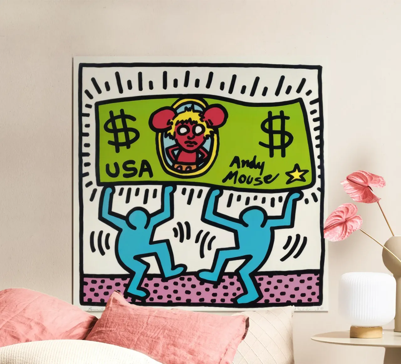 Keith Haring Andy Mouse Banconota da un dollaro Pop Art poster con telaio in plastica da ClubArt