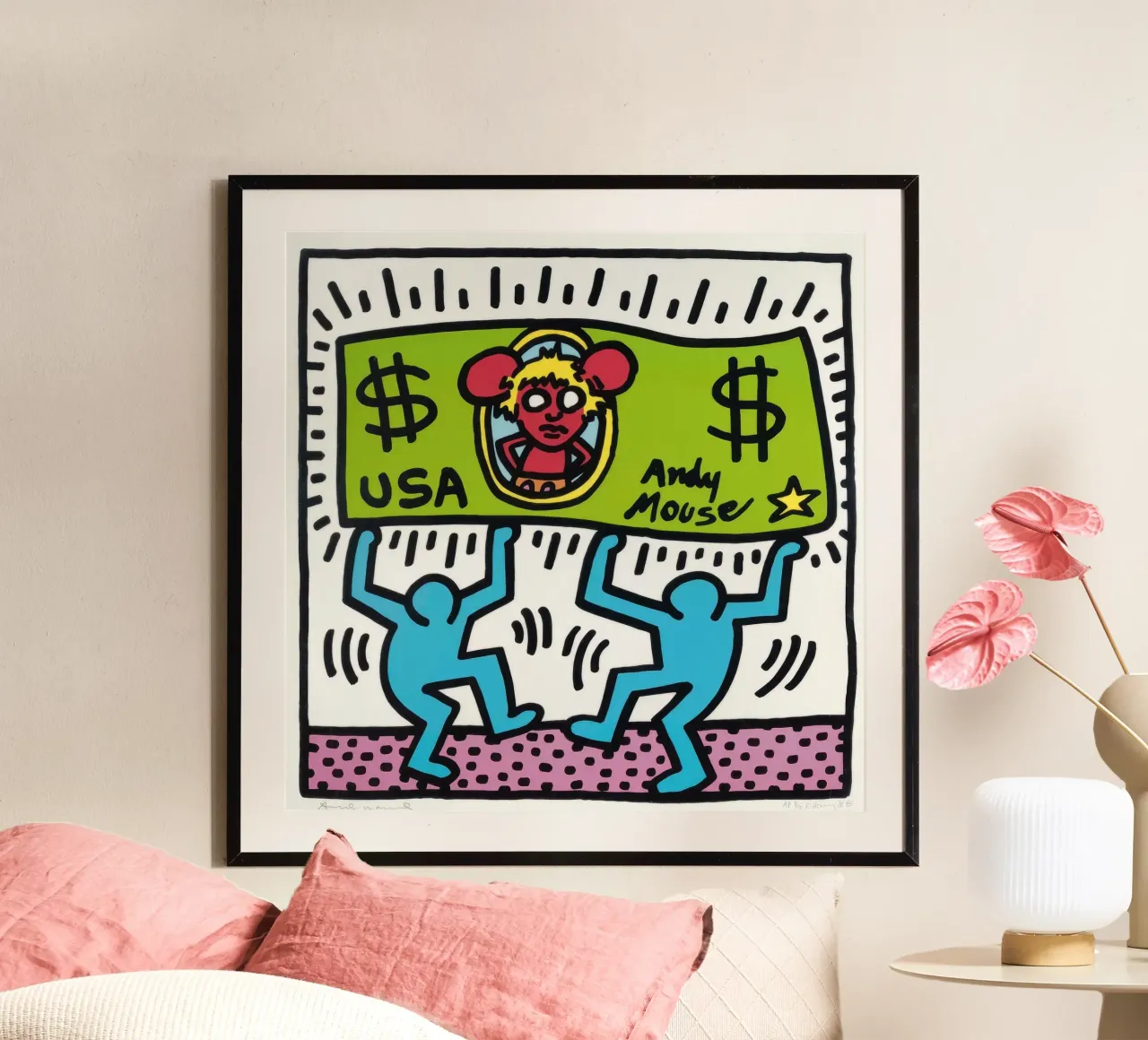 Keith Haring Andy Mouse Banconota da un dollaro Pop Art poster con telaio in plastica da ClubArt