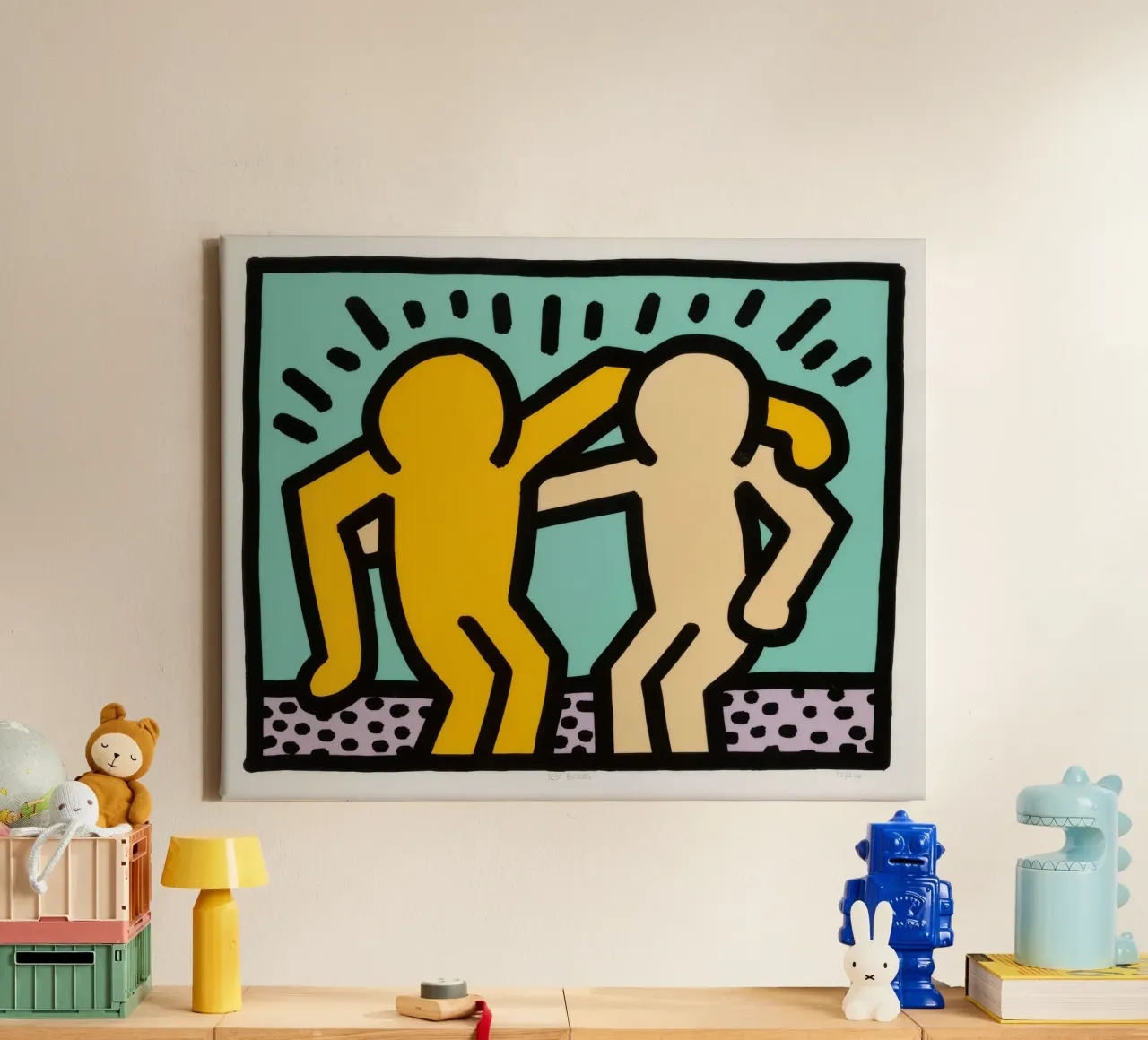 Keith Haring Vriendschap Pop Art canvas met Baklijst van ClubArt