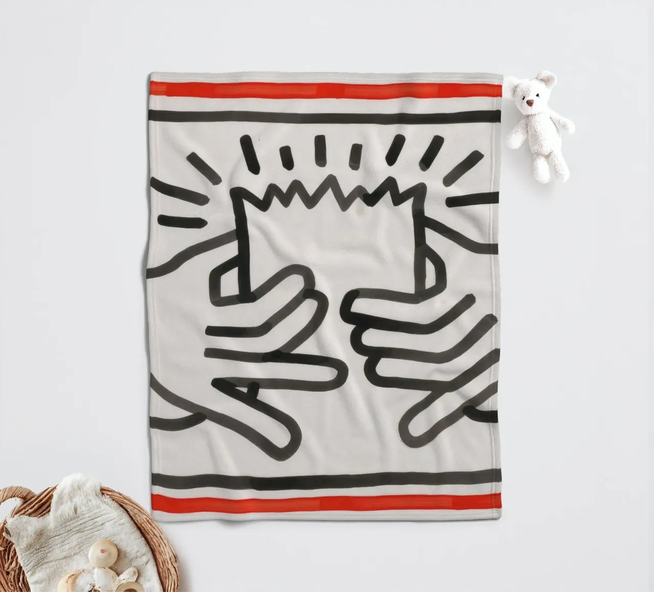 Stampa pop di Keith Haring Busted Head coperta in pile da ClubArt