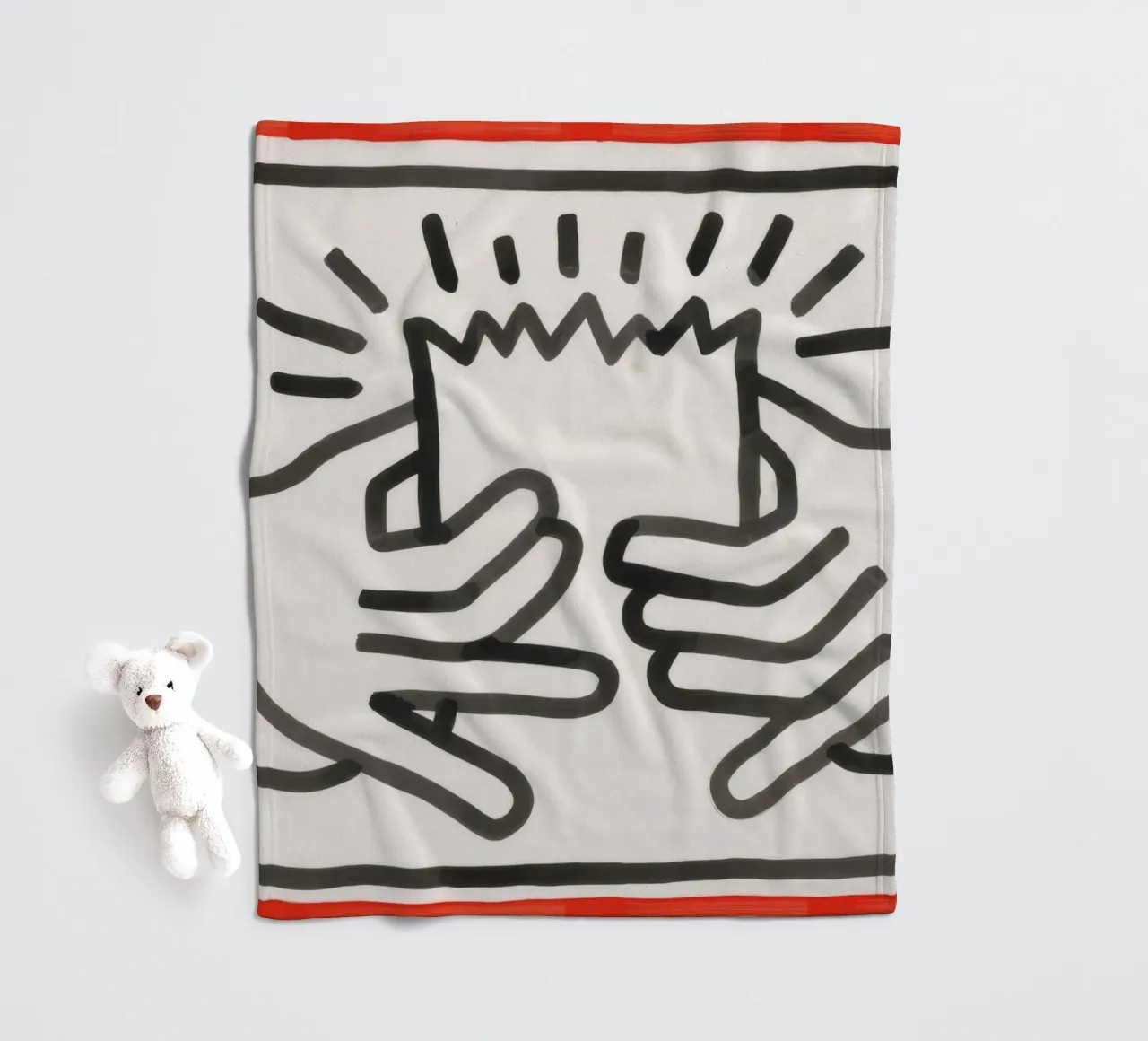 Stampa pop di Keith Haring Busted Head coperta in pile da ClubArt