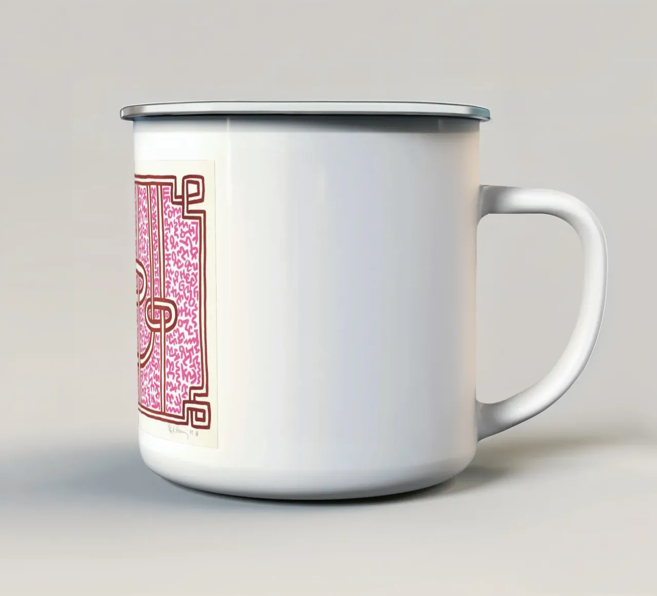 Keith Haring Chocolade Boeddha Abstract Print emaille mok van ClubArt