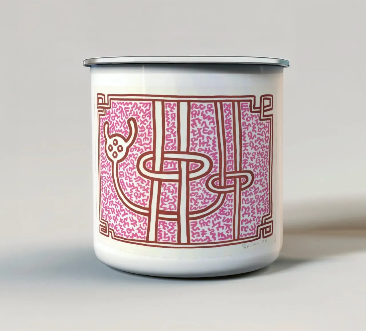 Keith Haring Chocolade Boeddha Abstract Print emaille mok van ClubArt