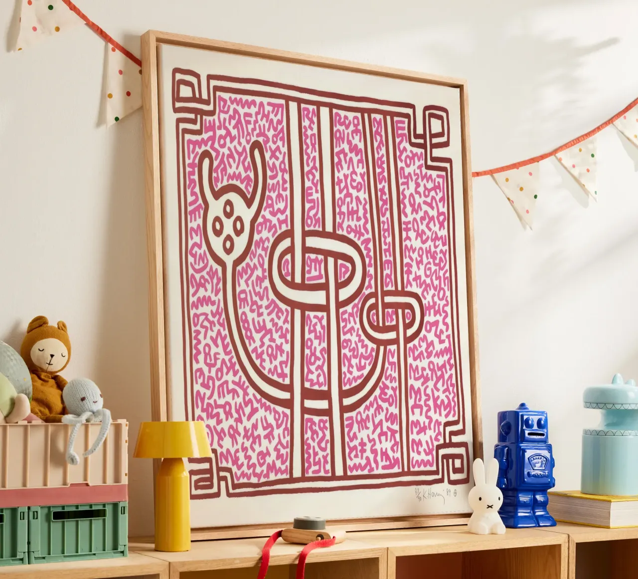 Keith Haring Chocolat Buddah Abstrakter Druck Leinwand mit Schattenfugenrahmen von ClubArt