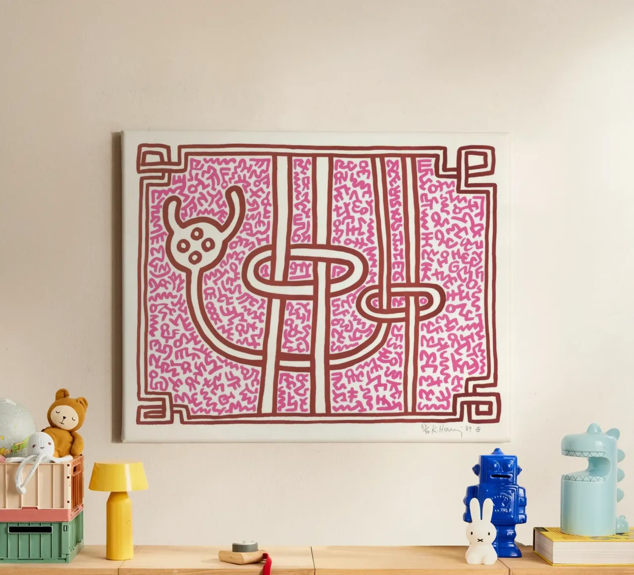 Keith Haring Chocolat Buddah Abstrakter Druck Leinwand mit Schattenfugenrahmen von ClubArt