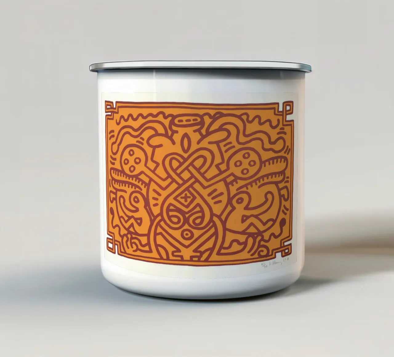 Keith Haring Chocolade Boeddha Abstract Print emaille mok van ClubArt