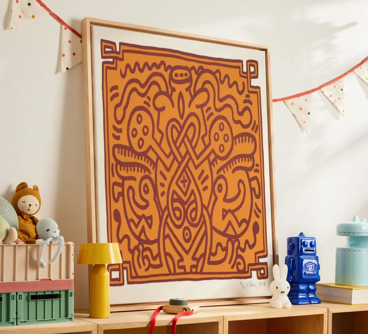 Keith Haring Chocolat Buddah Abstract Print canvas with Floater frame by ClubArt