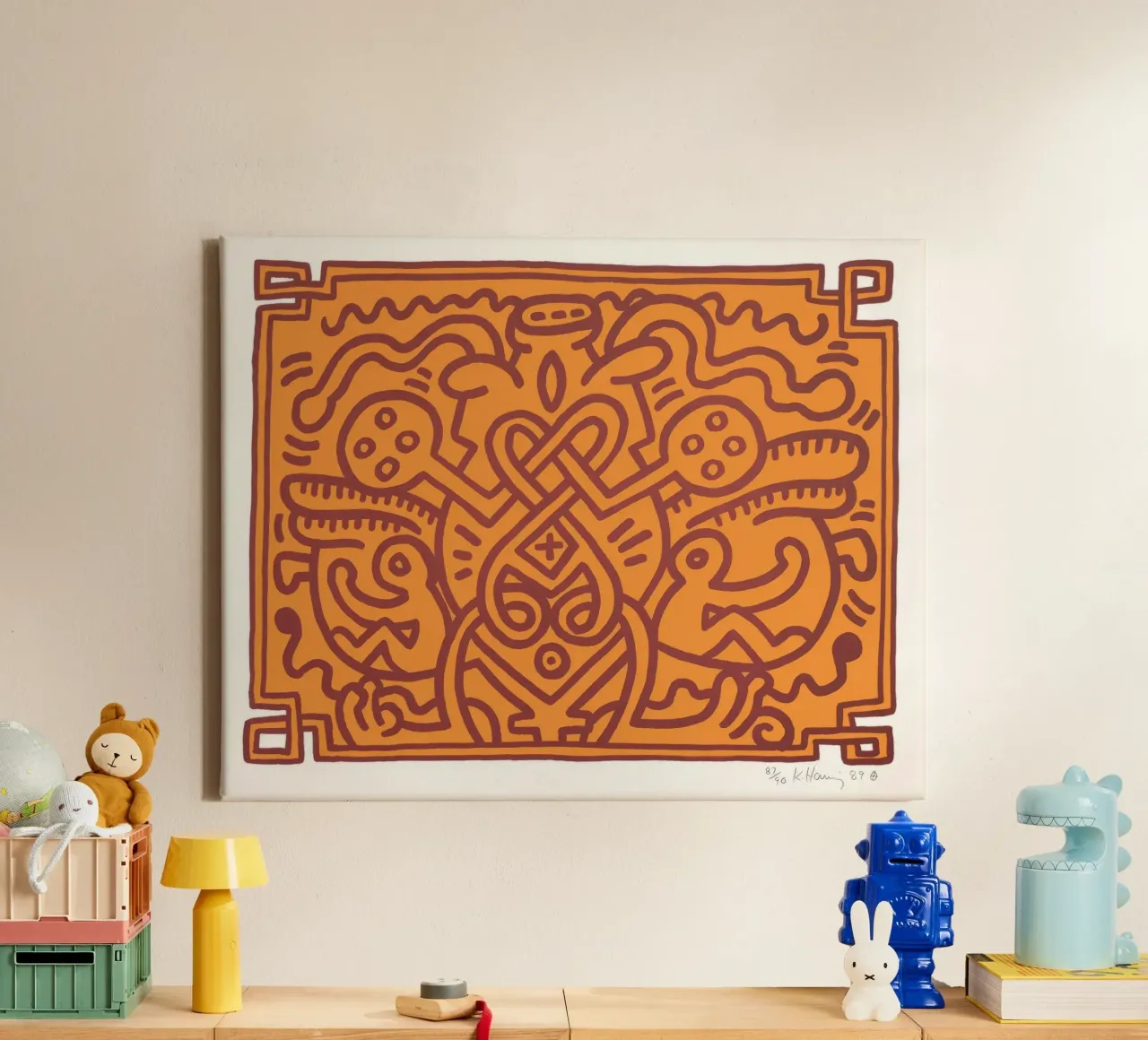 Keith Haring Chocolat Buddah Abstract Print canvas with Floater frame by ClubArt