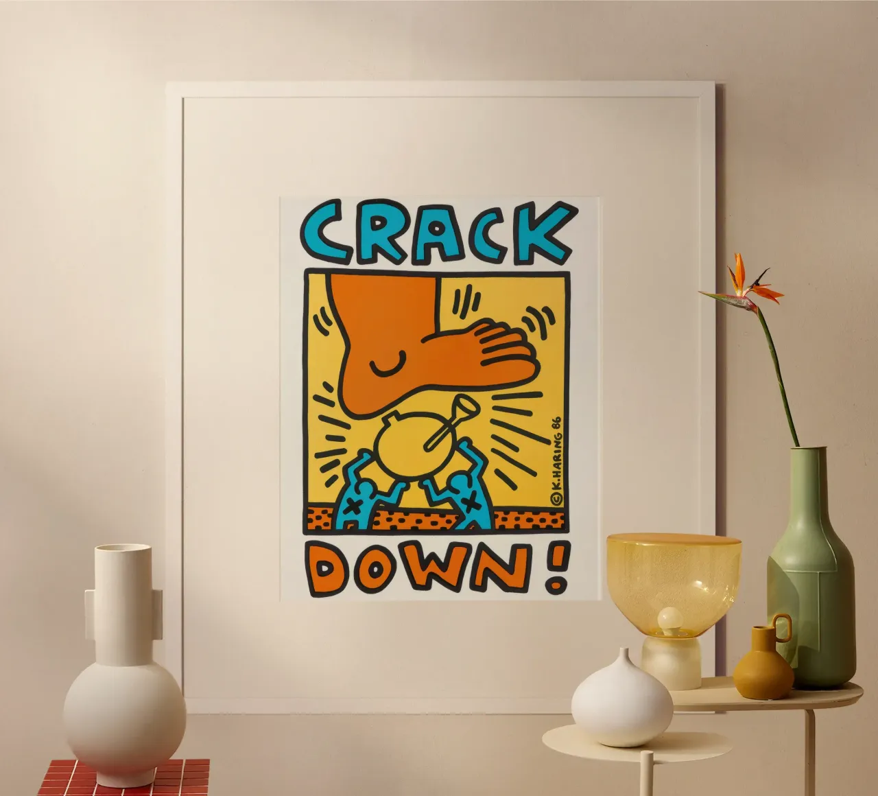 Keith Haring Crack Down! Poster pop art poster con telaio in plastica da ClubArt