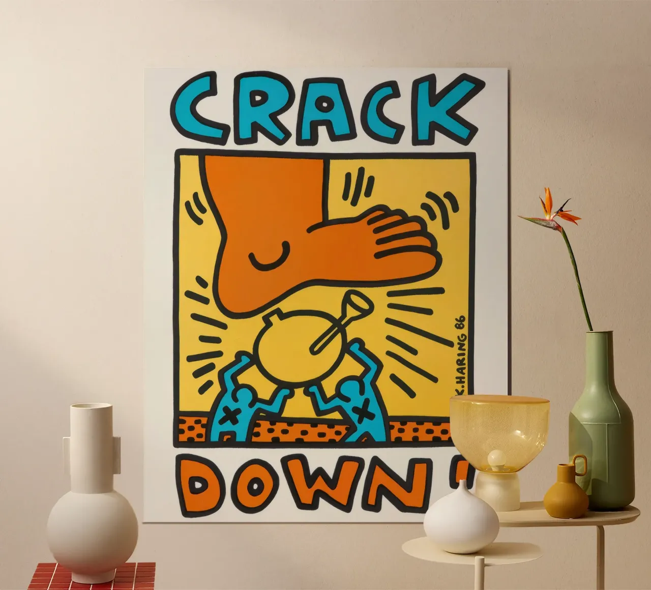 Keith Haring Crack Down! Poster pop art poster con telaio in plastica da ClubArt
