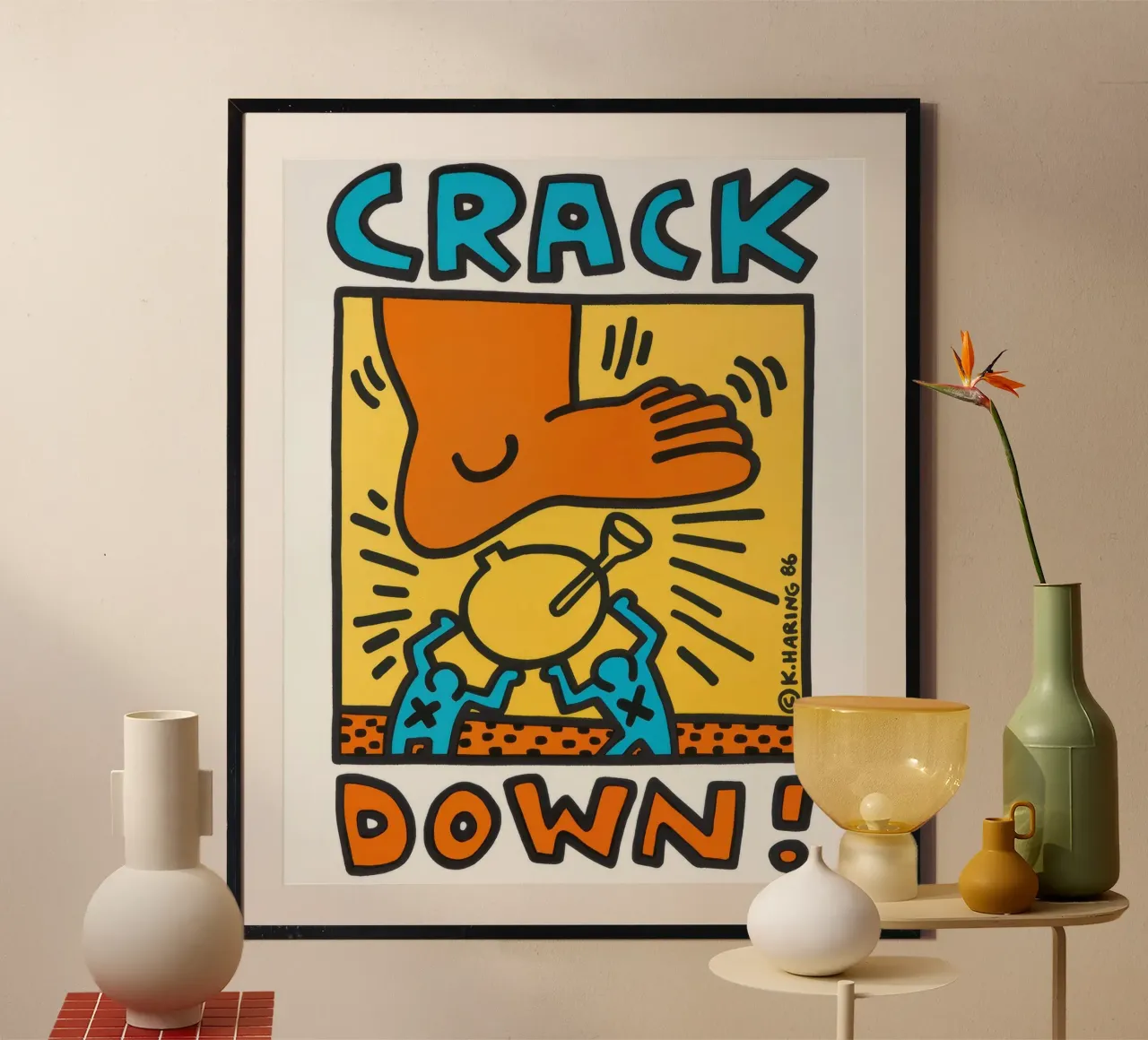 Keith Haring Crack Down! Poster pop art poster con telaio in plastica da ClubArt