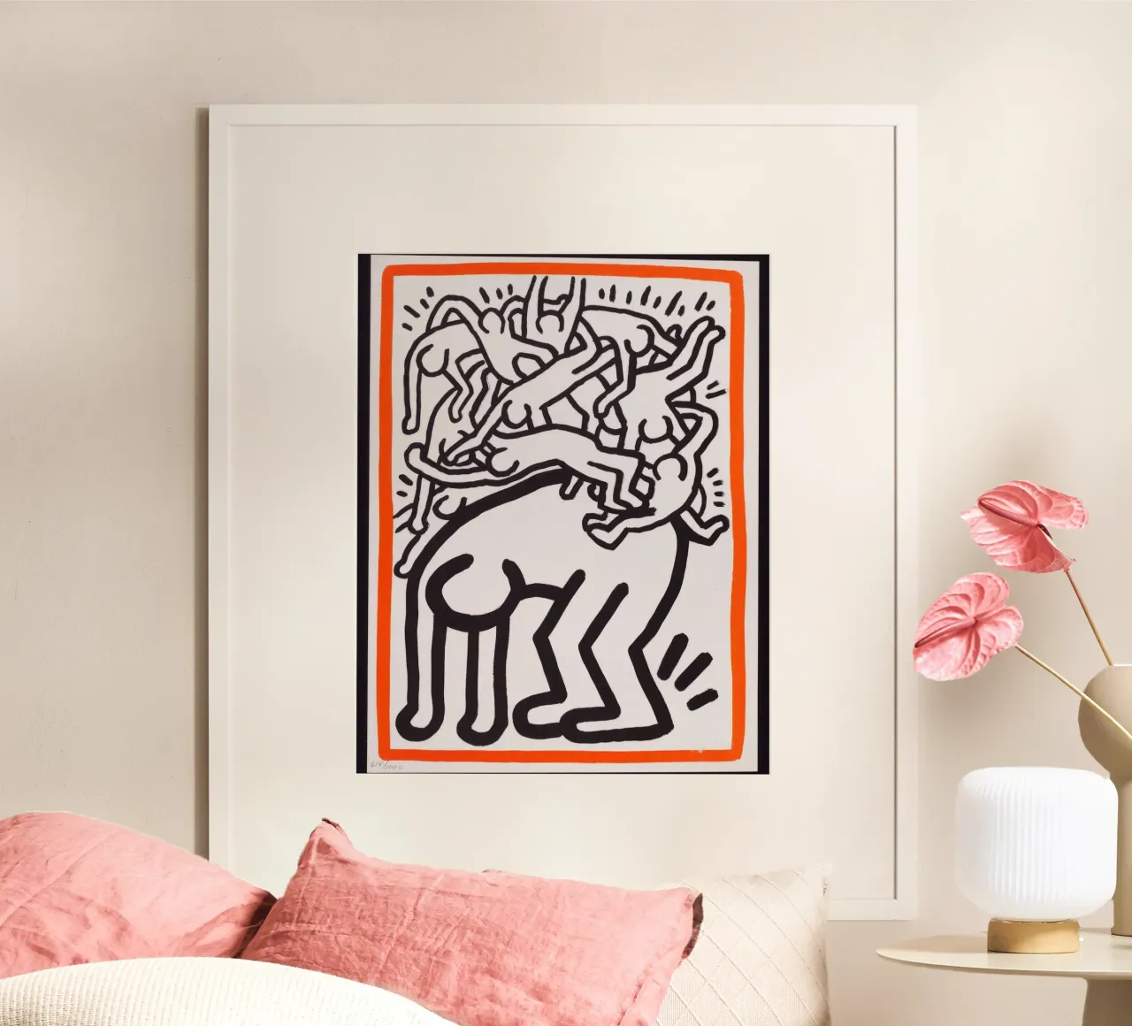Poster di Keith Haring per la lotta all'AIDS nel mondo poster con telaio in plastica da ClubArt