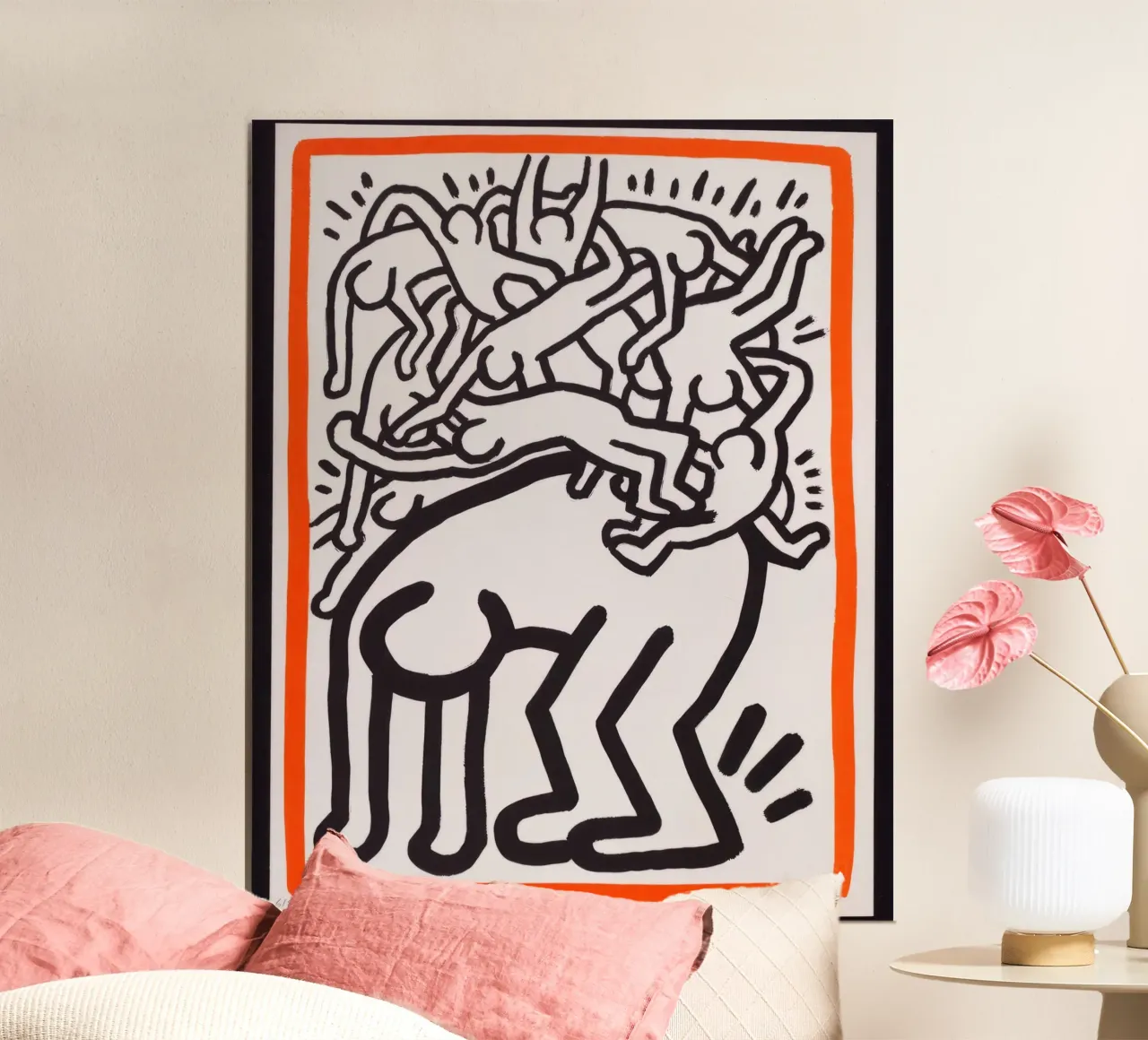 Poster di Keith Haring per la lotta all'AIDS nel mondo poster con telaio in plastica da ClubArt