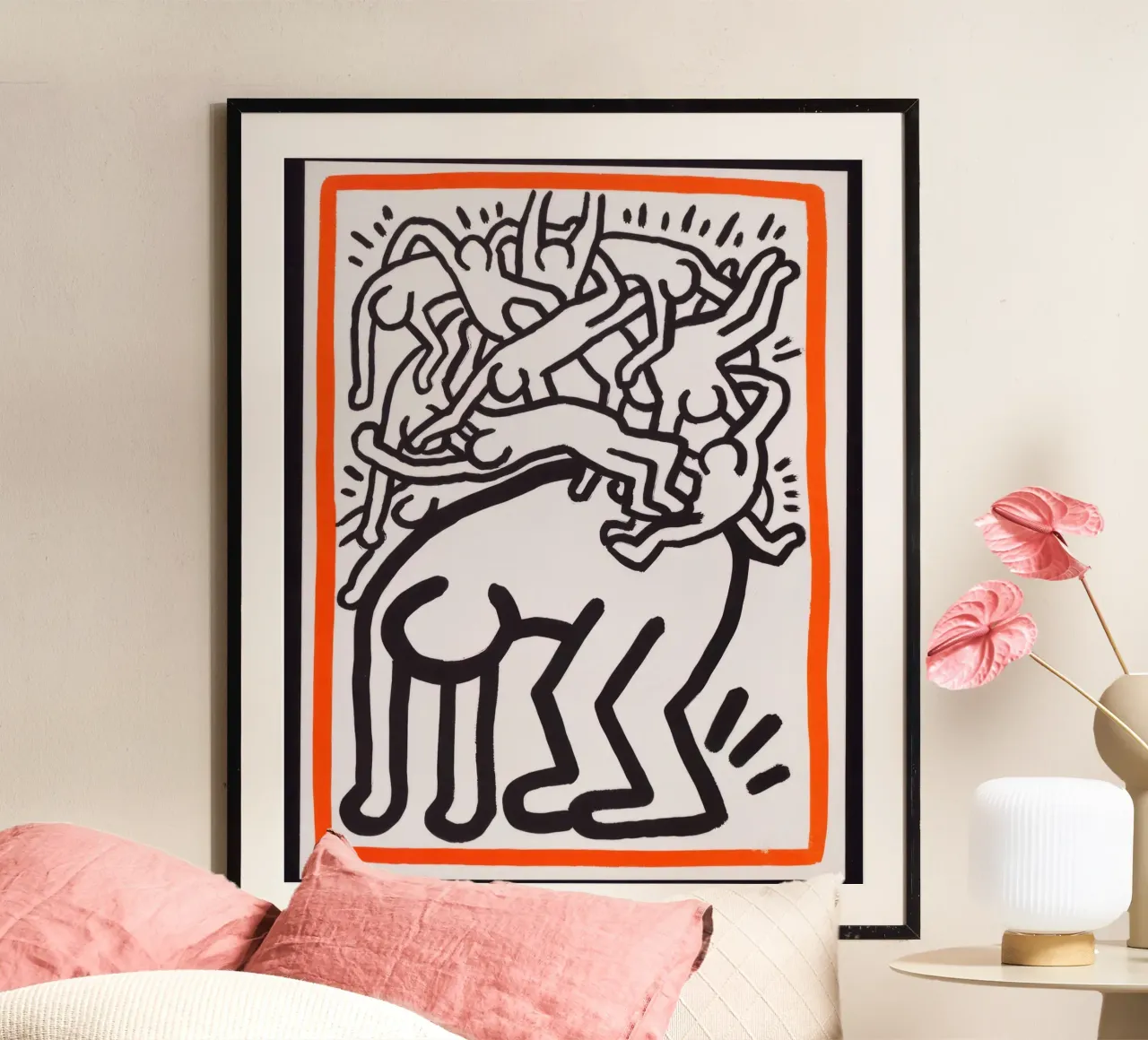 Poster di Keith Haring per la lotta all'AIDS nel mondo poster con telaio in plastica da ClubArt
