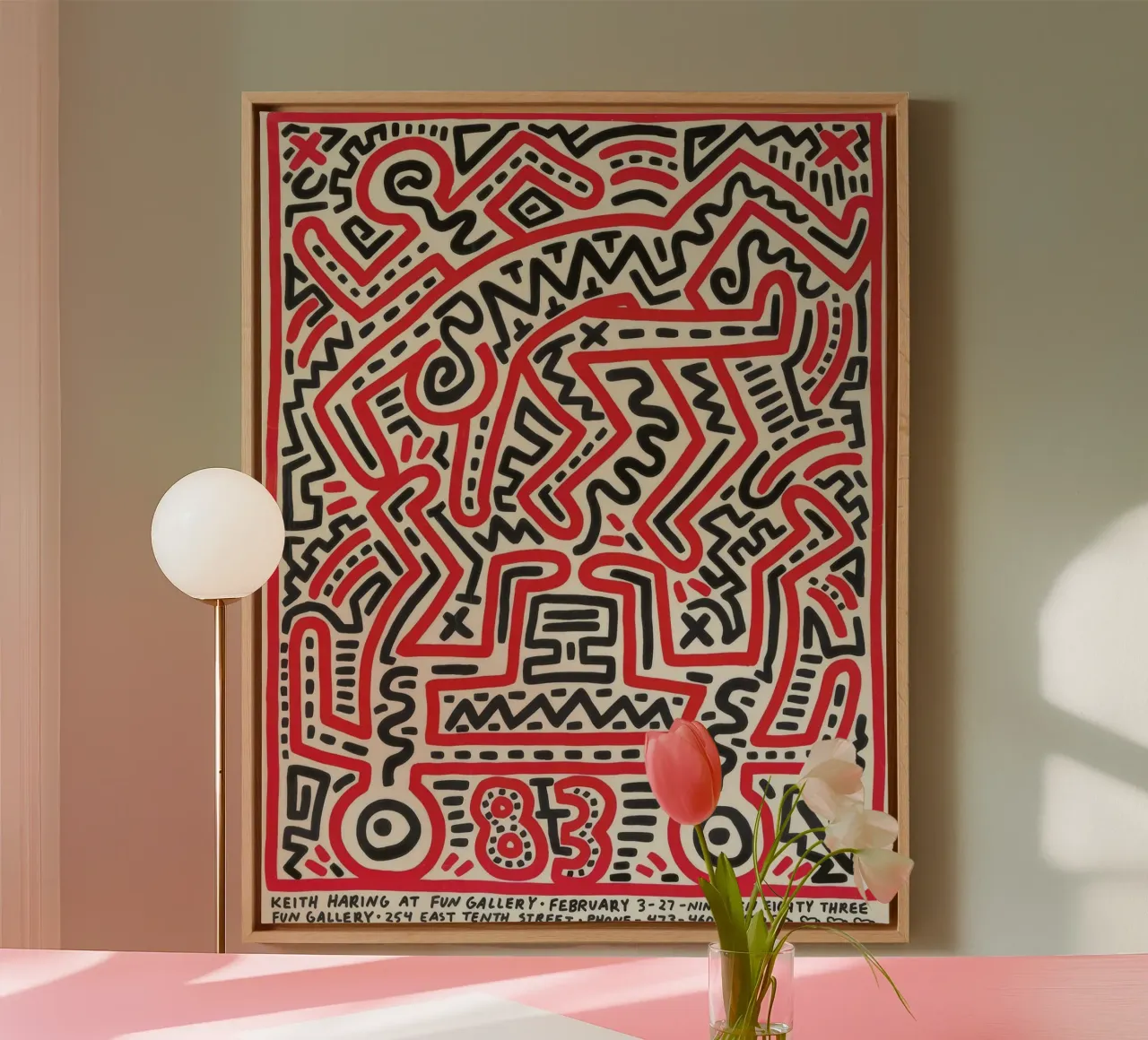 Keith Haring Fun Gallery Tentoonstellingsaffiche canvas met Baklijst van ClubArt