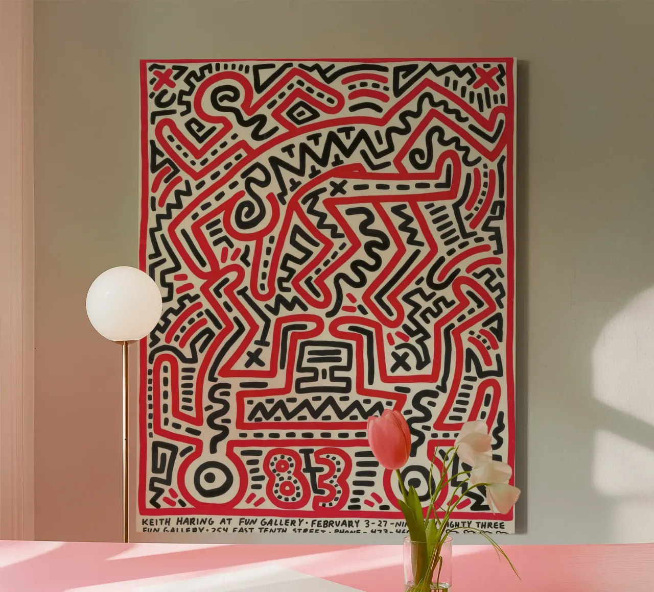 Keith Haring Fun Gallery Tentoonstellingsaffiche canvas met Baklijst van ClubArt