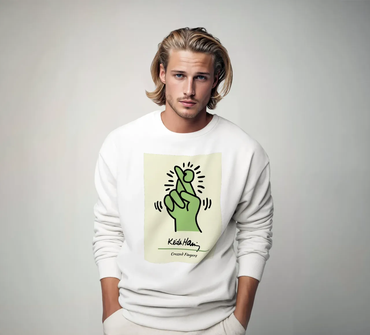 Stampa pop di Keith Haring con dita incrociate felpa da ClubArt