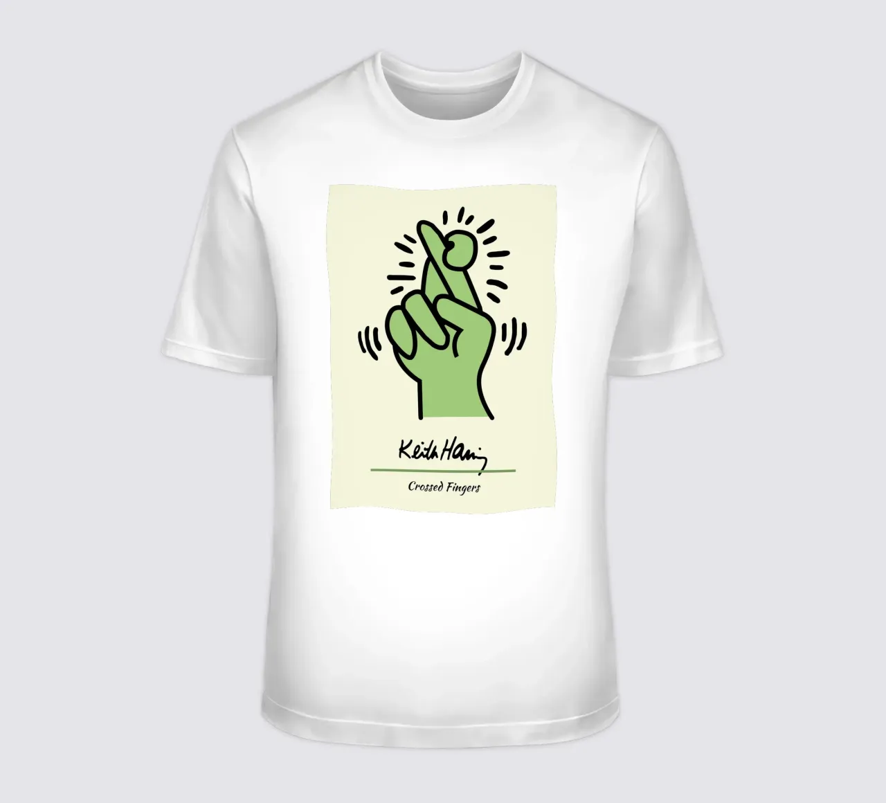 Stampa pop di Keith Haring con dita incrociate t-shirt da ClubArt