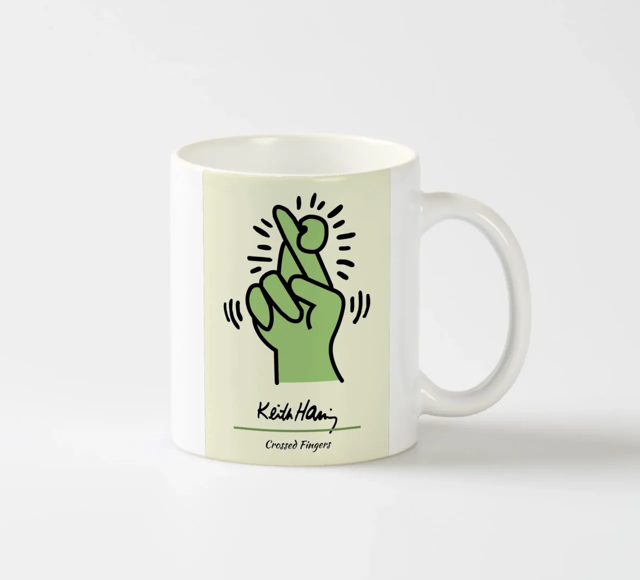 Stampa pop di Keith Haring con dita incrociate tazza in ceramica da ClubArt