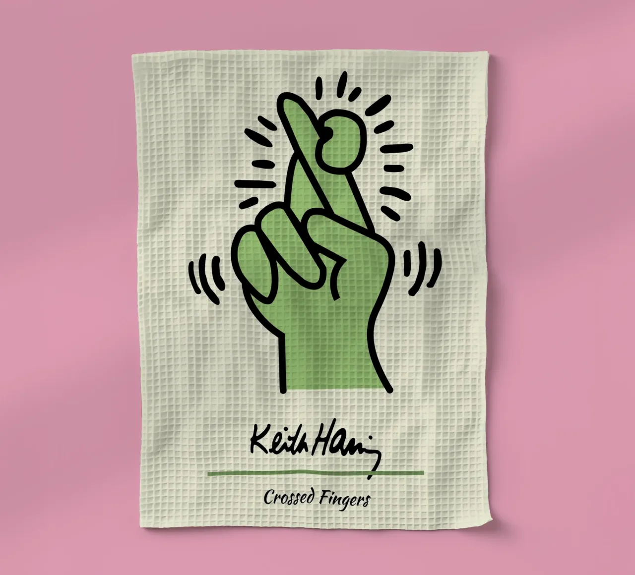Stampa pop di Keith Haring con dita incrociate canovaccio da cucina da ClubArt
