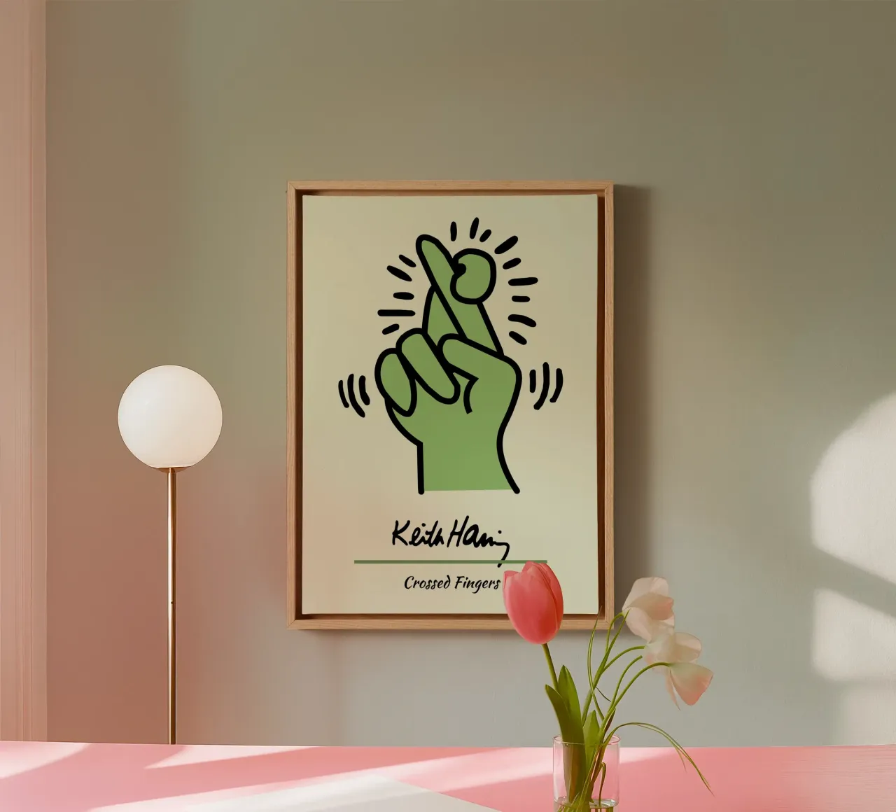 Stampa pop di Keith Haring con dita incrociate tela con Cornice a cassetta da ClubArt
