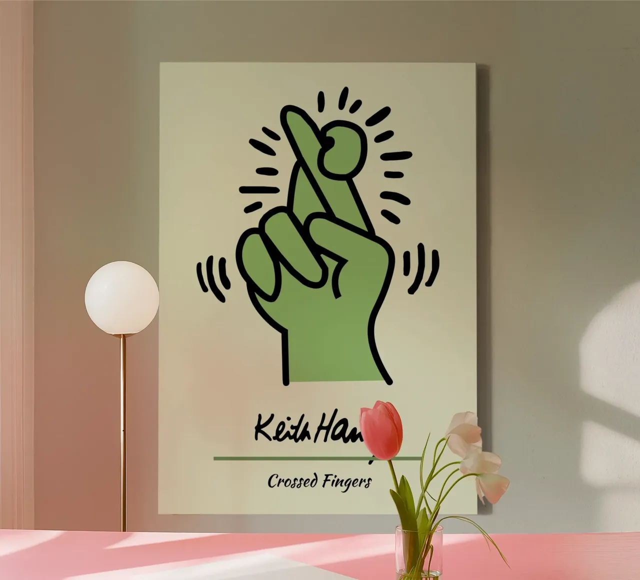 Stampa pop di Keith Haring con dita incrociate tela con Cornice a cassetta da ClubArt