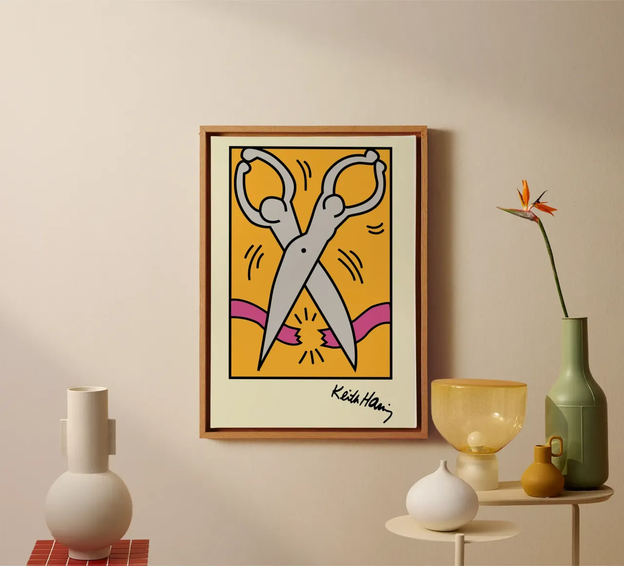 Keith Haring - Forbici - Stampa pop art tela con Cornice a cassetta da ClubArt