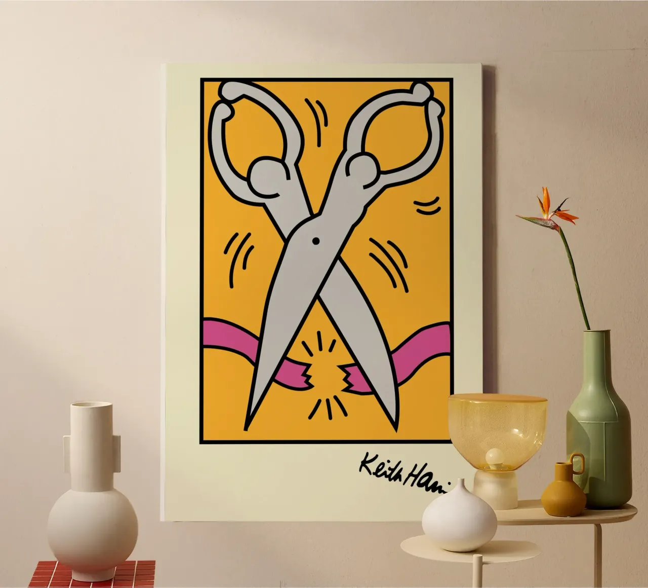 Keith Haring - Forbici - Stampa pop art tela con Cornice a cassetta da ClubArt