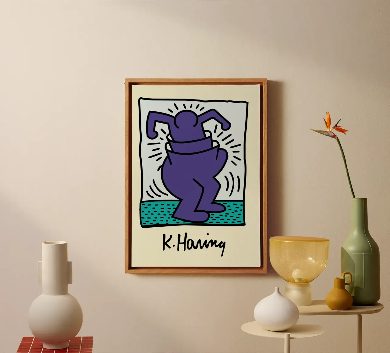 Keith Haring Stralend Figuur Pop Art Print canvas met Baklijst van ClubArt