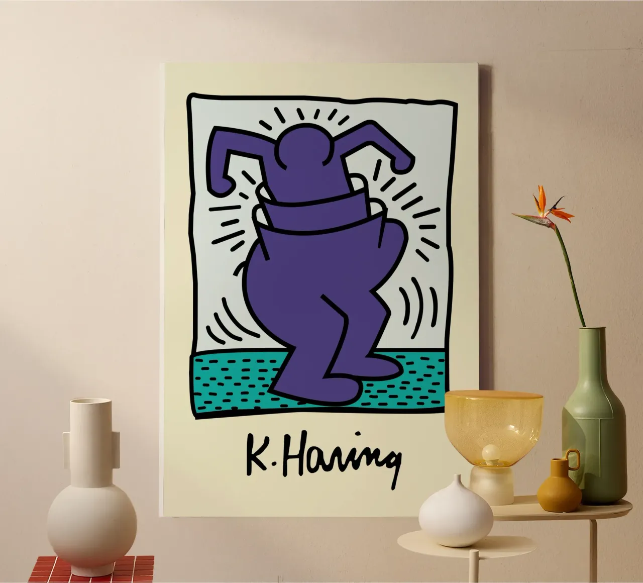 Keith Haring Stralend Figuur Pop Art Print canvas met Baklijst van ClubArt