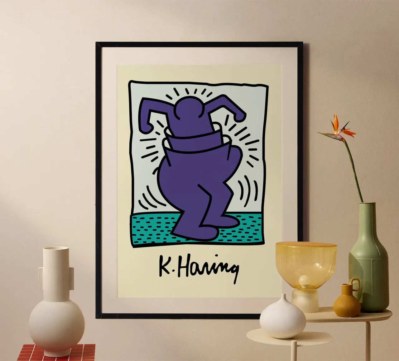 Stampa pop di Keith Haring Radiant Figure poster con telaio in plastica da ClubArt