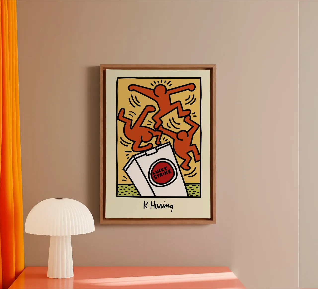 Keith Haring Lucky Strike Pop Art Poster canvas met Baklijst van ClubArt