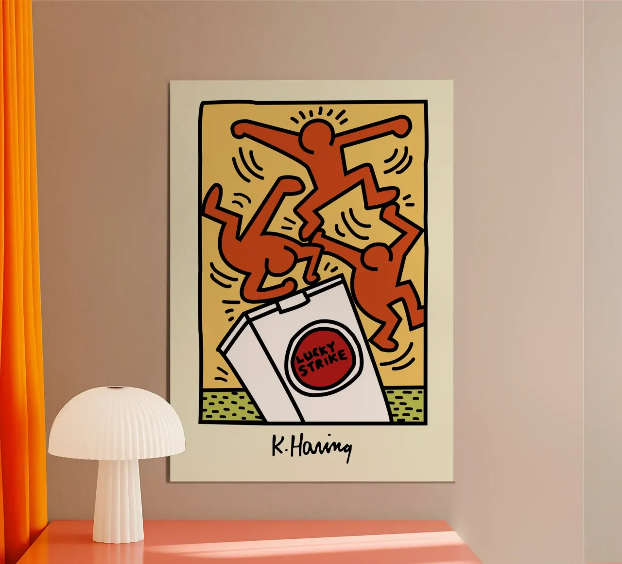 Poster pop art di Keith Haring Lucky Strike poster con telaio in plastica da ClubArt