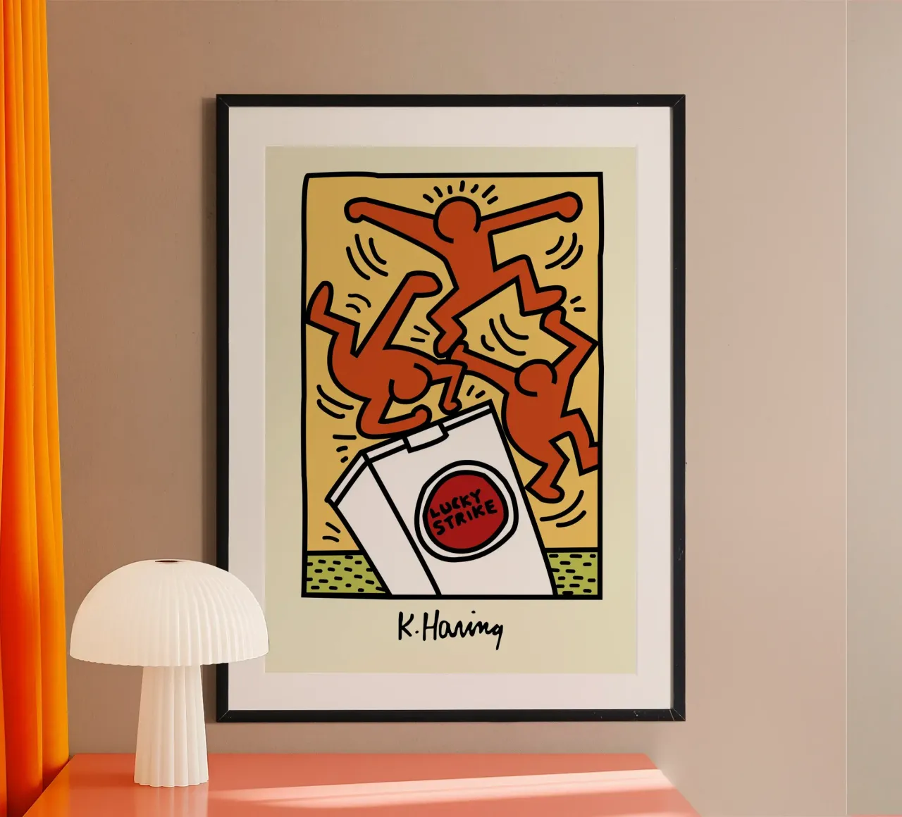 Poster pop art di Keith Haring Lucky Strike poster con telaio in plastica da ClubArt