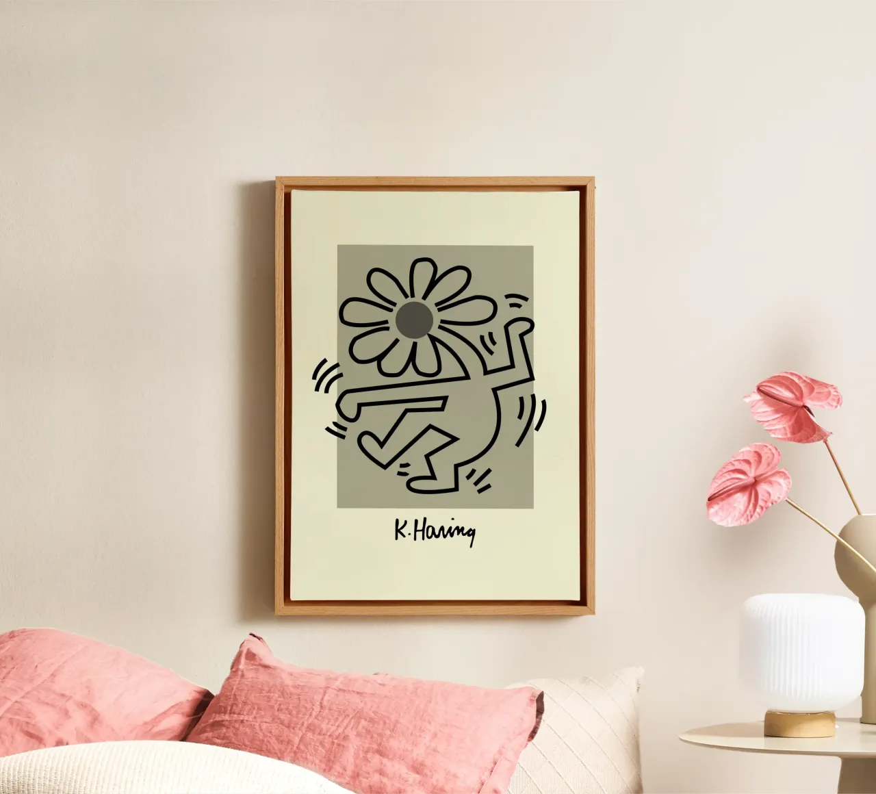 Keith Haring Bloemfiguur Pop Art Print canvas met Baklijst van ClubArt