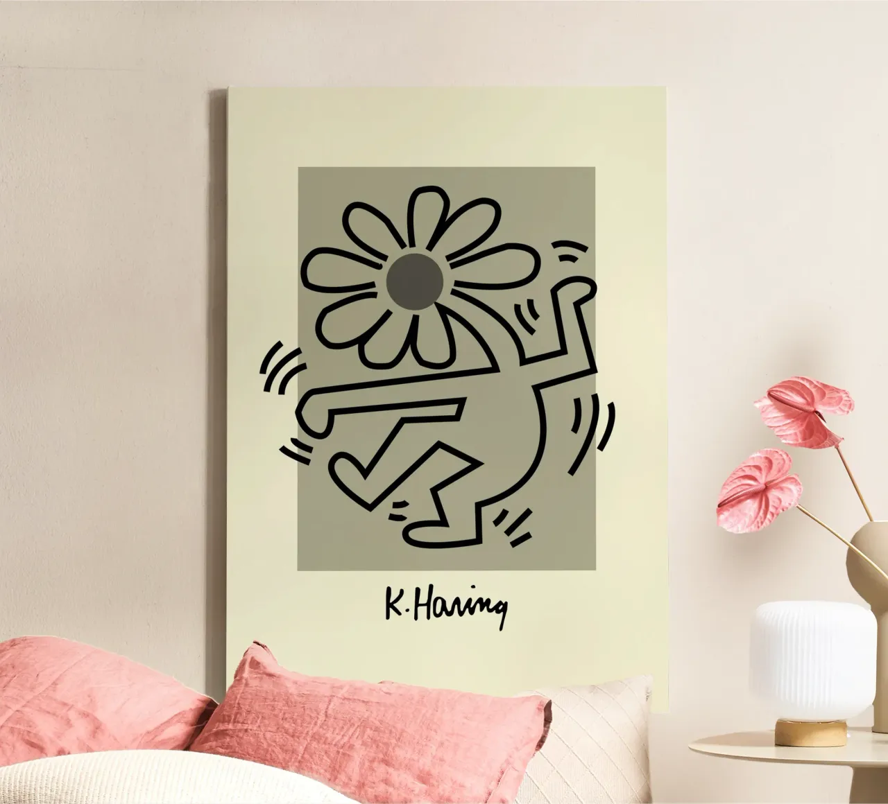 Keith Haring Bloemfiguur Pop Art Print canvas met Baklijst van ClubArt