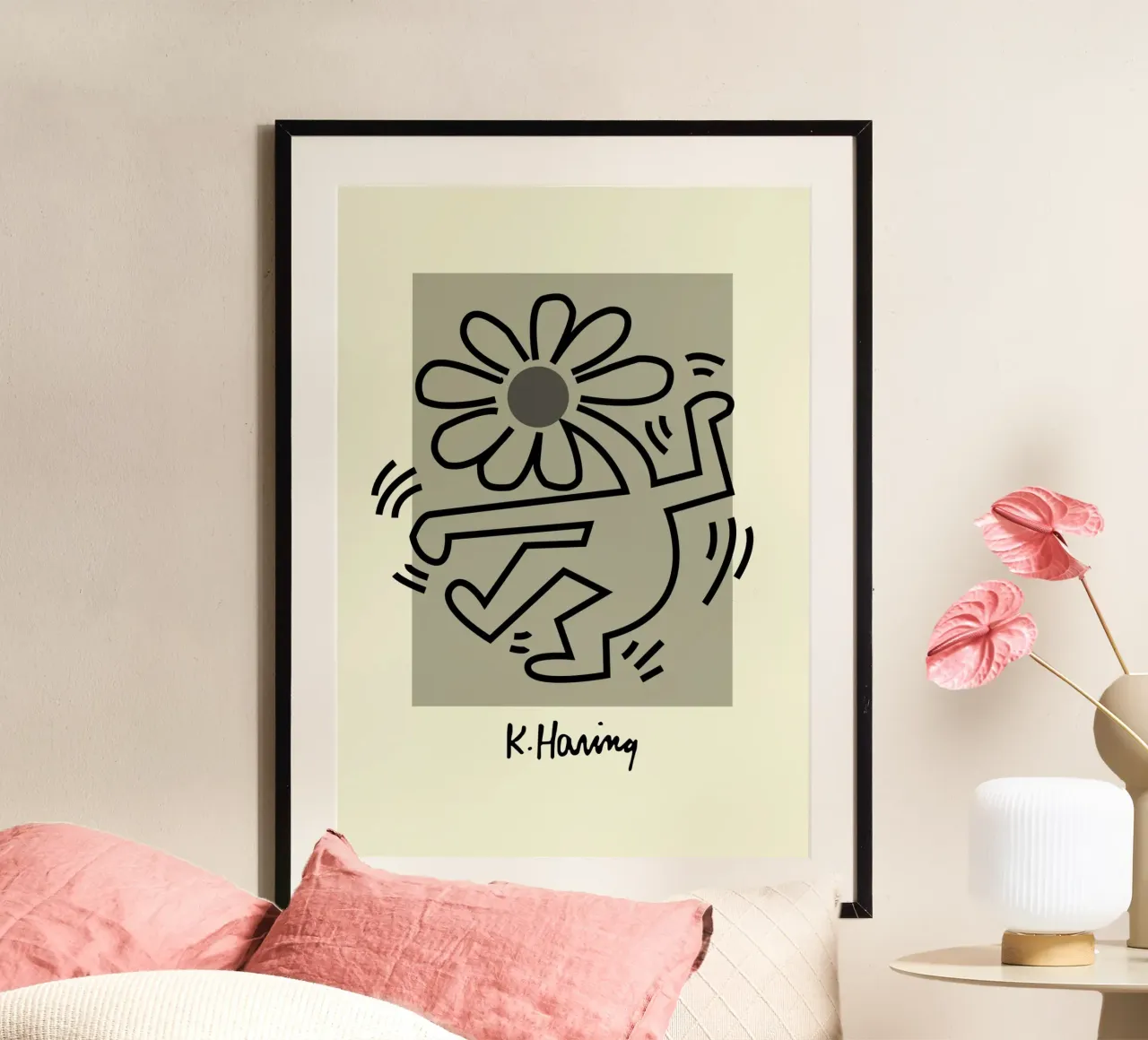 Stampa pop di Keith Haring Flower Figure poster con telaio in plastica da ClubArt