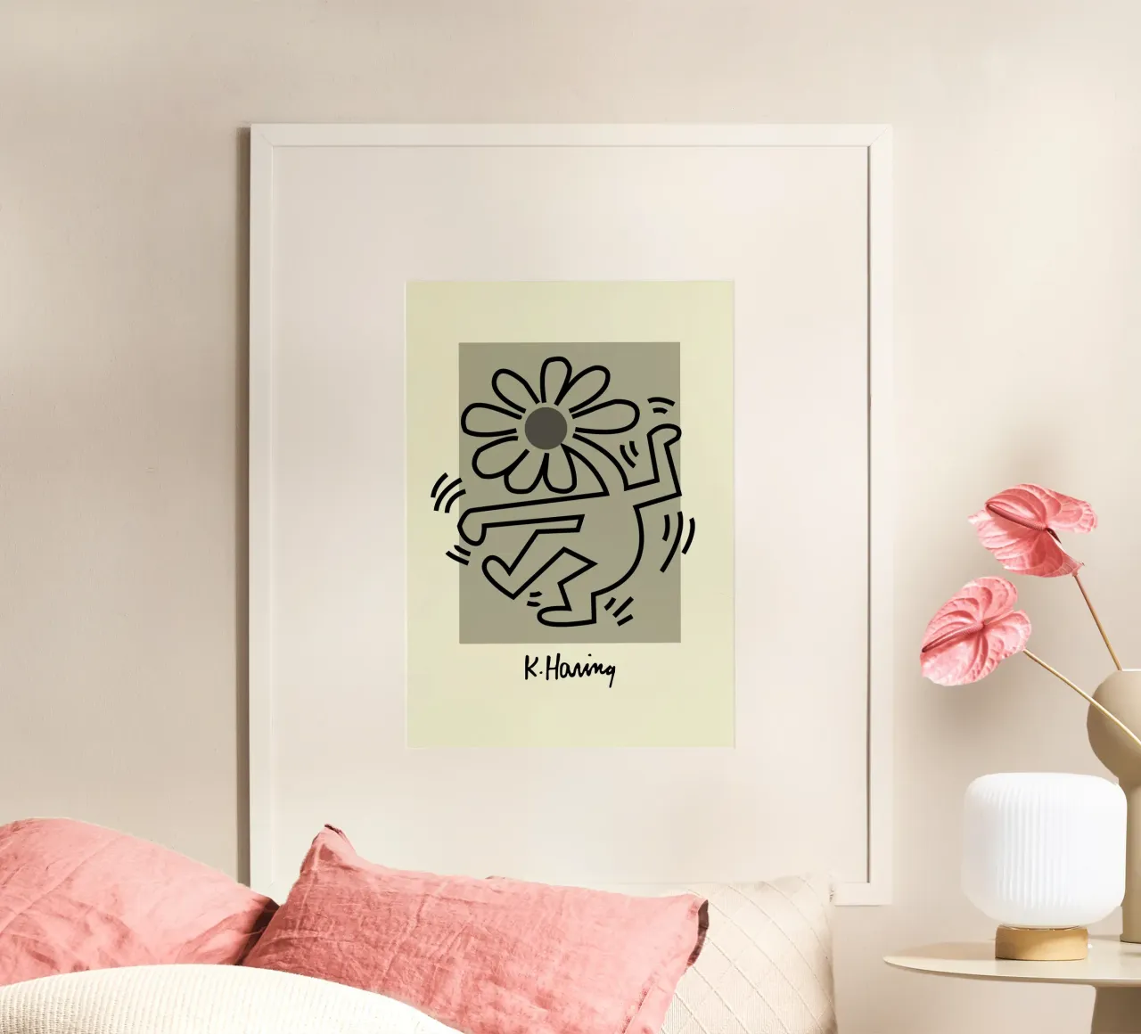 Stampa pop di Keith Haring Flower Figure poster con telaio in plastica da ClubArt
