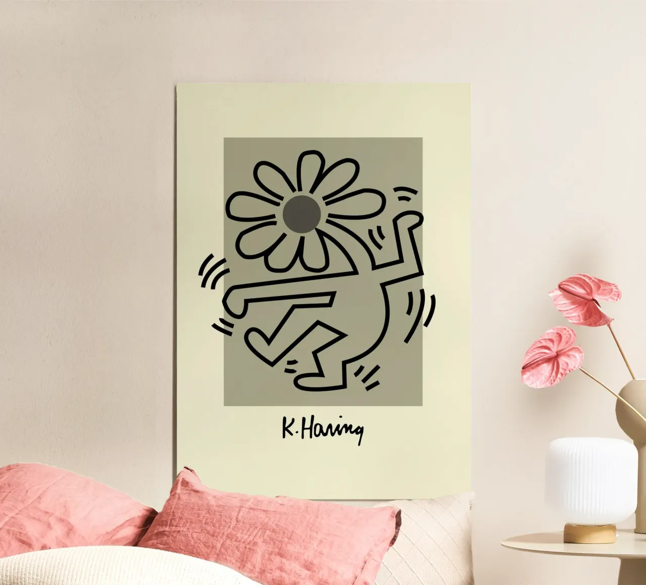 Stampa pop di Keith Haring Flower Figure poster con telaio in plastica da ClubArt