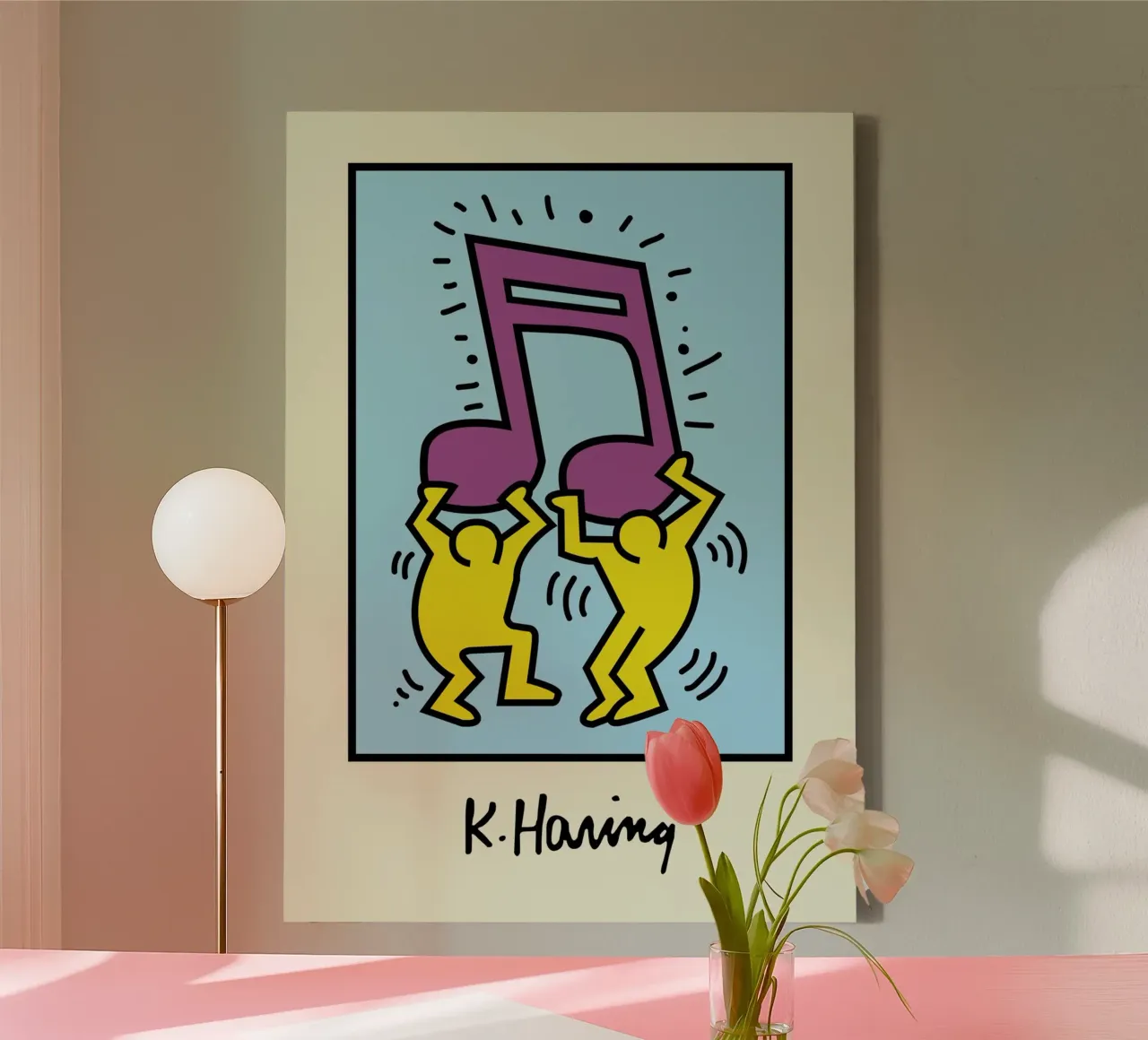 Keith Haring Muzieknoot Pop Art Poster canvas met Baklijst van ClubArt