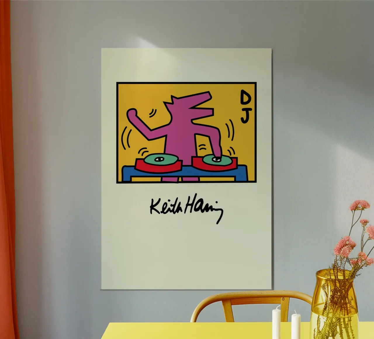 Poster pop art di Keith Haring DJ Dog poster con telaio in plastica da ClubArt