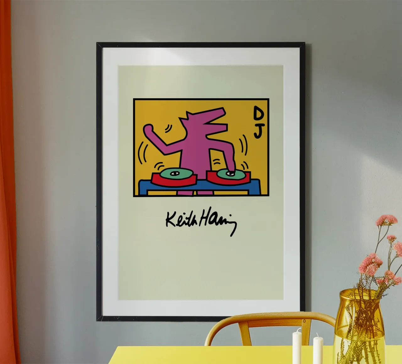Poster pop art di Keith Haring DJ Dog poster con telaio in plastica da ClubArt