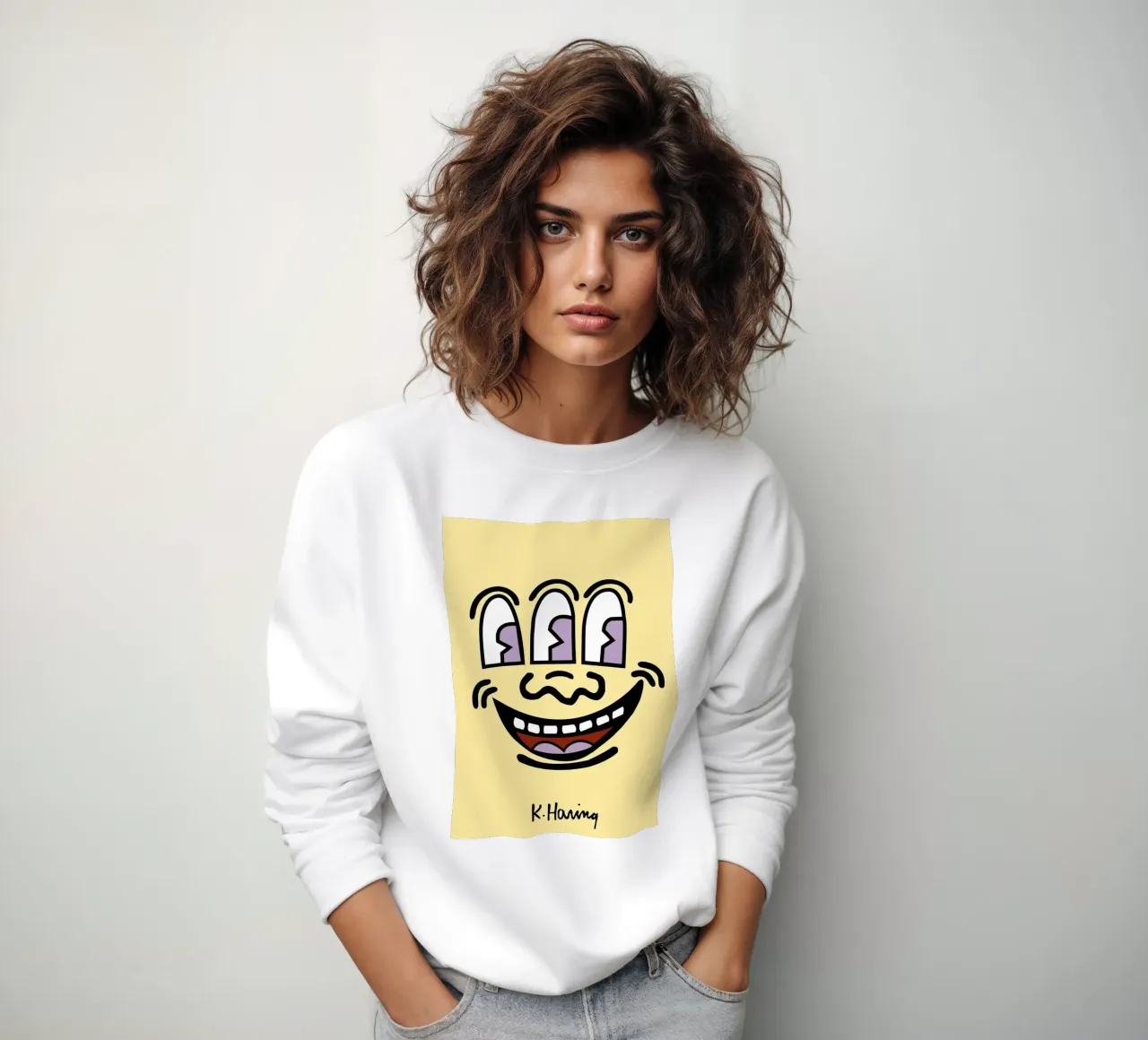 Stampa pop di Keith Haring con la faccia a tre occhi felpa da ClubArt