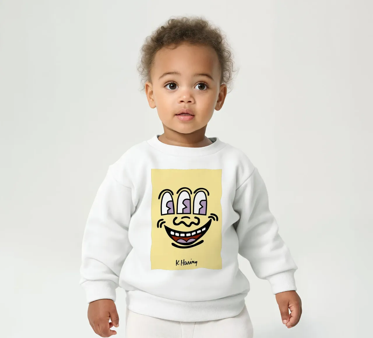 Stampa pop di Keith Haring con la faccia a tre occhi felpa neonato da ClubArt